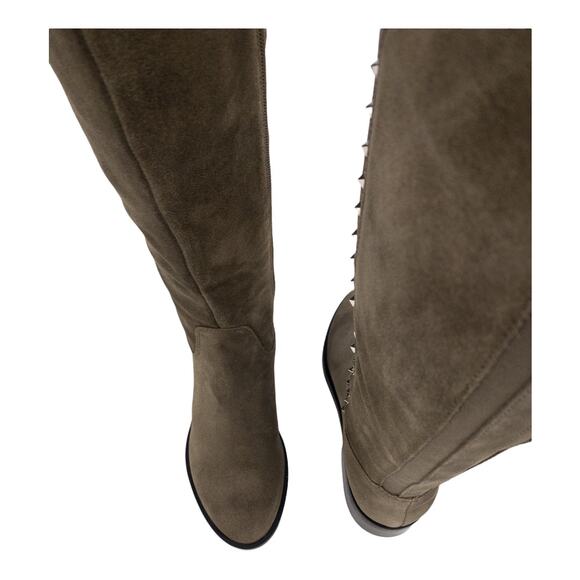 Marc Fisher Sage Green Secrit Suede Tall  Studded Wide Calf Low Heel Boots 5 - Picture 5 of 9